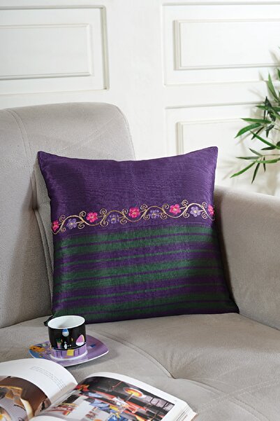 ÖDEL HOME Square Embroidered Striped Patterned Decorative Throw Pillow