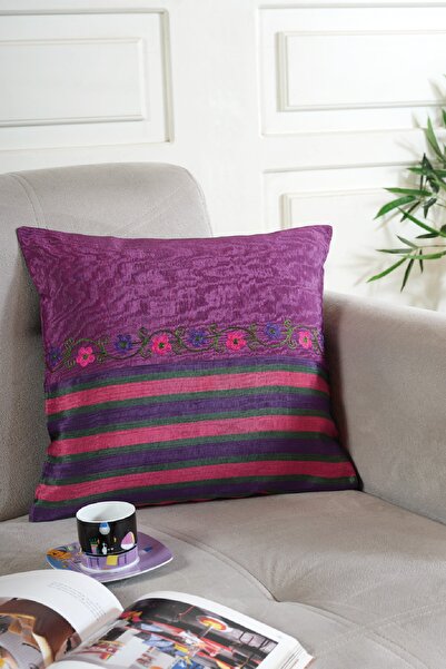 ÖDEL HOME Square Embroidered Striped Patterned Decorative Throw Pillow