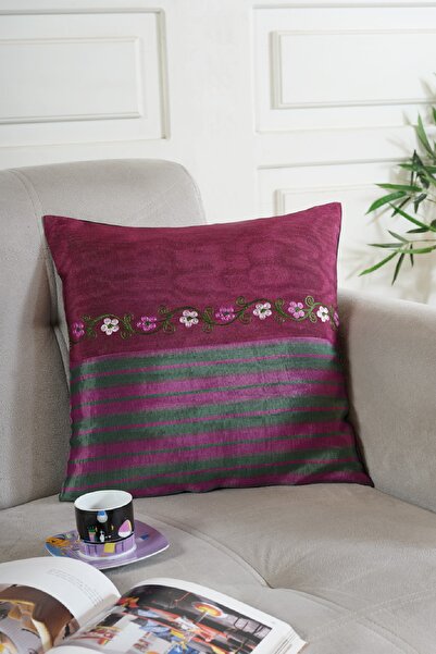 ÖDEL HOME Square Embroidered Striped Patterned Decorative Throw Pillow