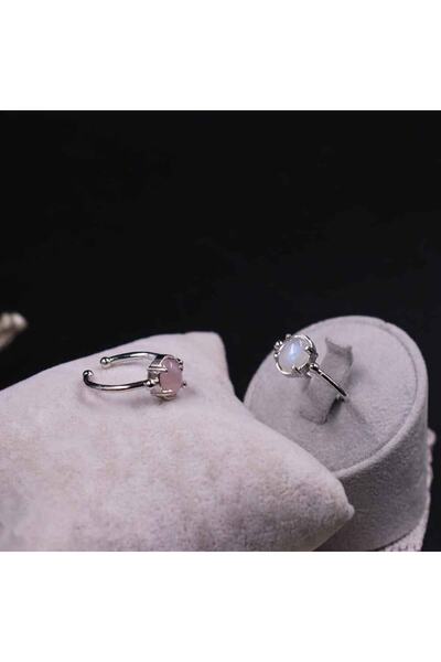 MYTAKIAĞACIMFH Ay Taşı-pembe Kuvars Taşı Doğal Taş Yüzük Ayarlanabilir 2'li Set