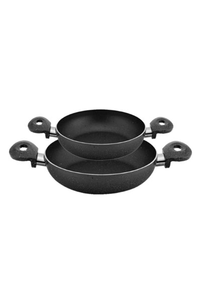 HAZARPAZAR 18 – 22 Cm Double Handle Black Granite 2-Piece Omelet/Sahan Pan Set