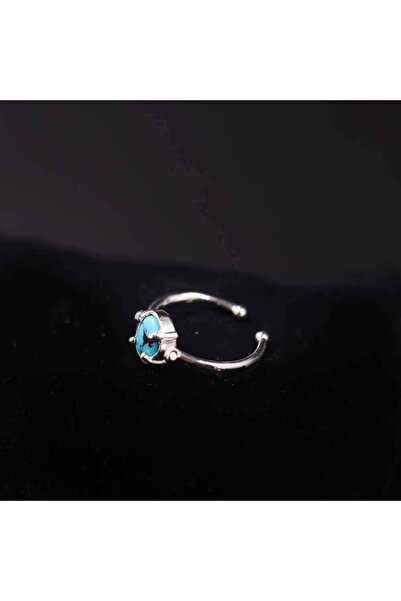 MYTAKIAĞACIMFH Gümüş Rodyumlu Turkuaz Firuze Taşı Yüzük Oval Kesim