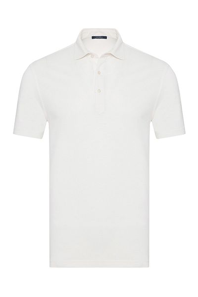 Germirli Off White Piquet Shirt Collar Regular Fit Mercerized Cotton Silk T-Shirt