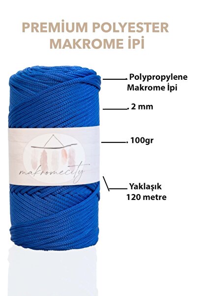 Makromecity Premium 100 Gr Polyester Makrome Ipi Saks Mavi 2mm - 120 M Supla Ip Ve Çanta Ipliği