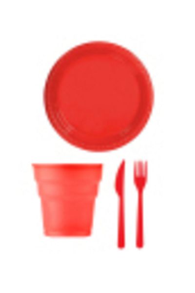 Anka Red Color Plastic Plate Cup Cutlery Set for 40 People