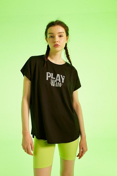 DeFacto Κοντομάνικο μπλουζάκι Fit Oversize Fit Crew Neck Slogan με στάμπα