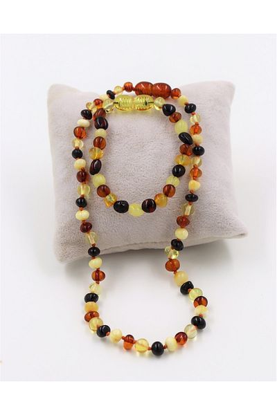 MYTAKIAĞACIMFH Certified Natural Stone Drop Amber Baby Necklace Bracelet Set Teeth 7-9Gr Mix