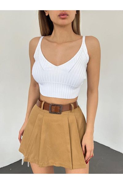 LB Laluna Butik Fustă mini cu curea plisată și pantaloni scurți pentru femei