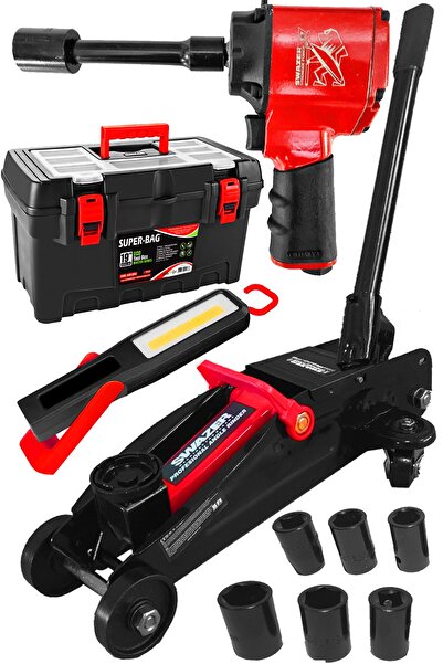 Swazer 2 Ton Kriko Havalı 700nm Somun Sökme Takım Çantası Mıknatıslı Led Işıl...
