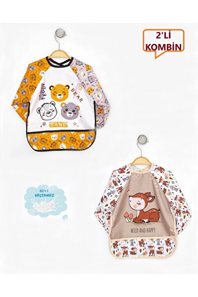 dubi baby Bebechi Liquid-Proof Cute Bear-Karaca Baby Food Bib with Sleeves