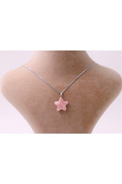 MYTAKIAĞACIMFH Pink Quartz Stone (Star Cut) Natural Stone Necklace