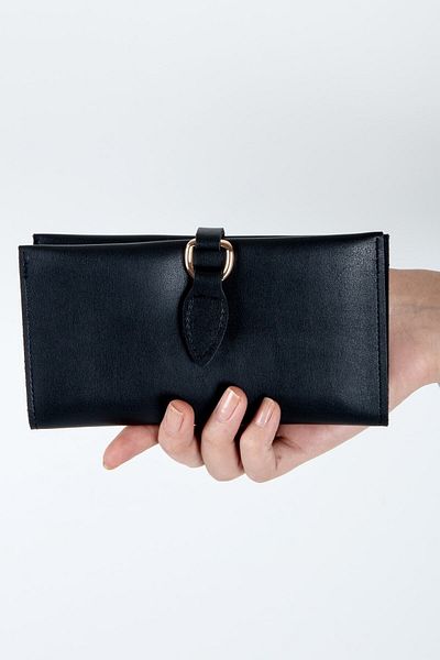 Womancraft إكسسوار محفظة نسائية سوداء بإبزيم من الجلد الناعم وأقسام متعددة
