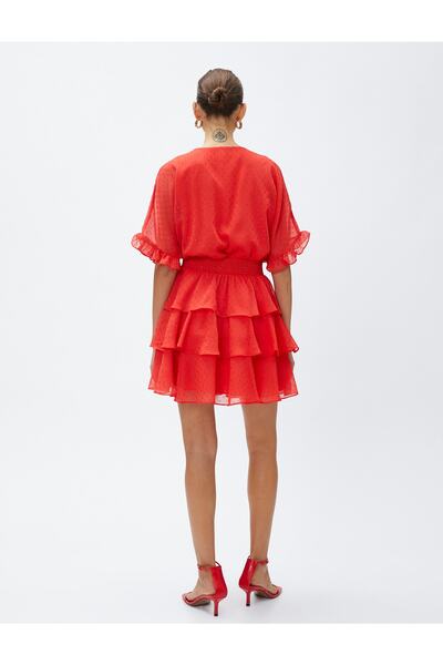 Koton Šifonové večerní šaty s vrstveným výstřihem do V