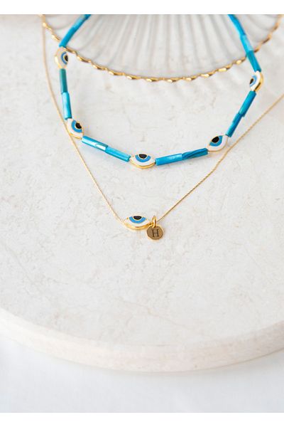 CHARMLUCKY Minimal Eyed Blue Pearl Stone Necklace