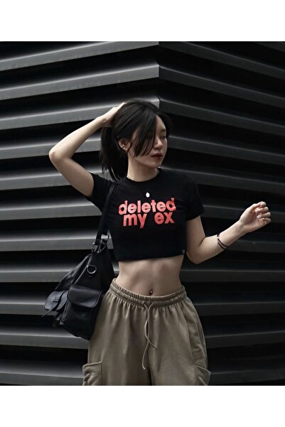 DEEFWEAR Чорний принт «Deleted My Ex» на кроп-топі