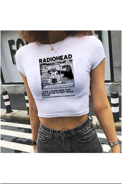 Gofeel Radiohead Print Pattern White Color Printed Crop Blouse Harajuku Women...