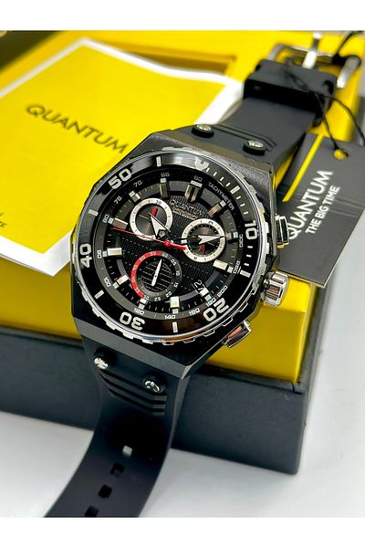 Quantum Brand Multifunctional Black Silicone Band Steel Case with Calendar Men's Wristwatch