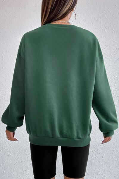 MODAGEN Unisex Green California Printed Crew Neck Oversize Sweatshirt