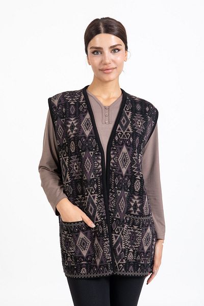 Mutlu City Women's Middle-Aged and Above Knitwear Knitted Tight Woven Rug Patterned Buttonless Pocket Comfortable Fit Mother Vest 4