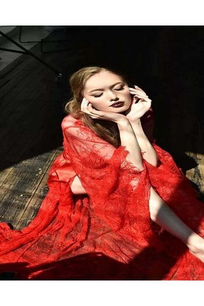 ŞAHPERA BUTİK Redrose Long Lace Dressing Gown