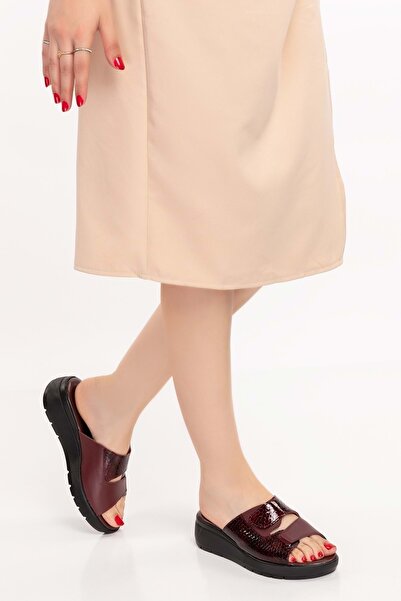 Gondol Genuine Leather Wedge Heel Slippers Özl.2202
