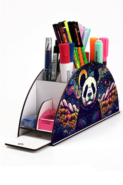 kutuTR Wooden Vip Colorful Animals Rainbow Ruled Desktop Pen Holder Organizer Assembled Boxed