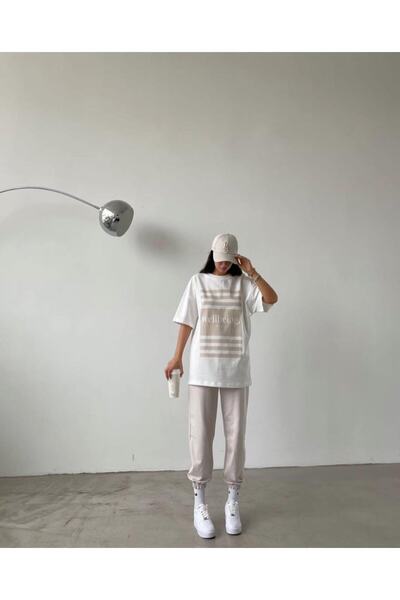 Machetta Plus Size Women's Summer Wellbeing Fashion Style Printed Crew Neck T-shirt Tracksuit Set