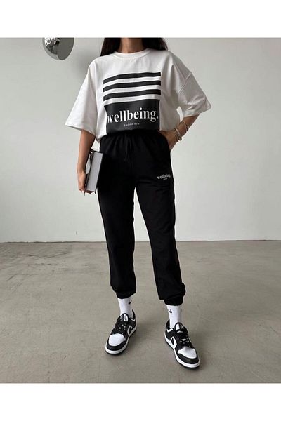 Machetta Plus Size Women's Summer Wellbeing Fashion Style Printed Crew Neck T-shirt Tracksuit Set