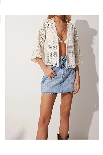 Swana Cardigan scurt pentru damă, ecru, ajurat