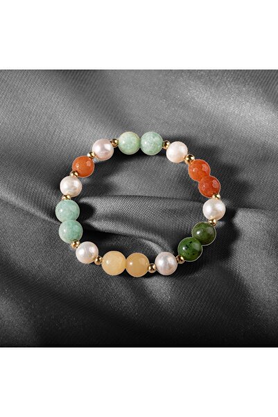 bedahşan Inci-turuncu Aventurin-amazonit-yeşim-kalsit Doğal Taş Gümüş Bileklik