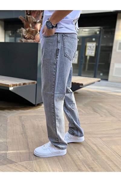 DK FASHION Ανοιχτό γκρι πλυμένο φαρδύ τζιν