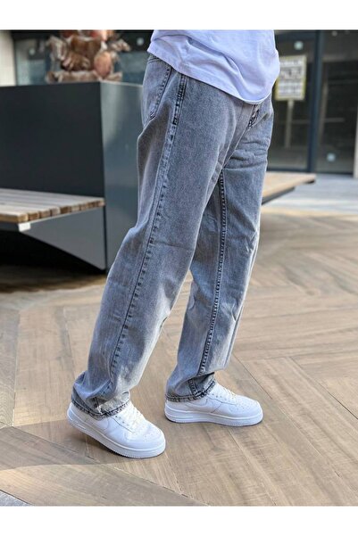 DK FASHION Ανοιχτό γκρι πλυμένο φαρδύ τζιν