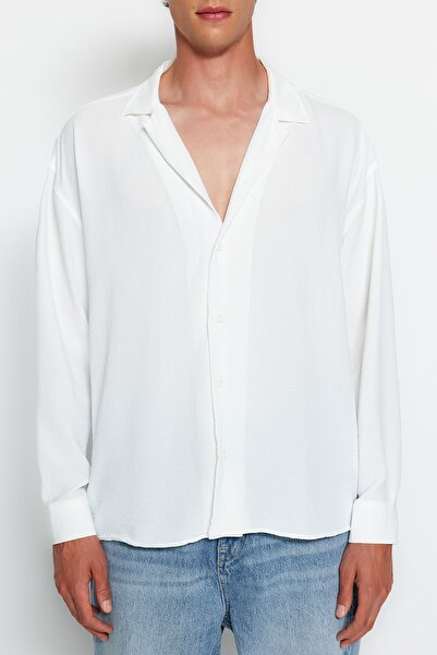 Trendyol Collection Cămașă de vară albă cu guler Apaș oversize cu aspect in - TMNSS23GO00053