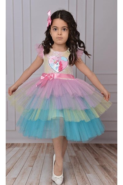 TONTİŞLER BEBEK VE ÇOCUK GİYİM Bayramlık Kız Çocuk Yazlık Elbise Unicorn,doğu...