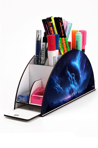 kutuTR Wooden Vip Fantastic Rainbow Ruled Desktop Pen Holder Organizer Assembled Boxed