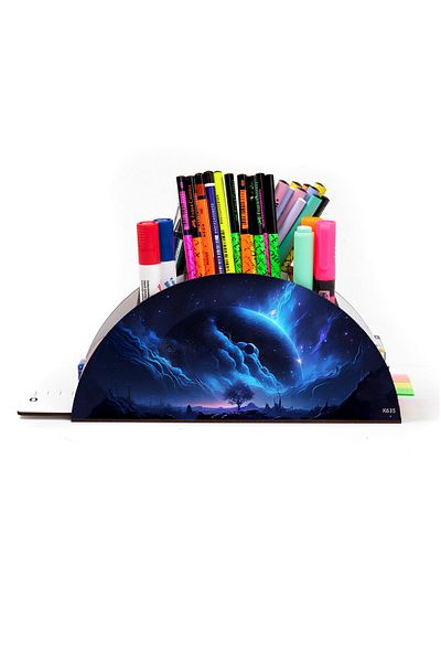 kutuTR Wooden Vip Fantastic Rainbow Ruled Desktop Pen Holder Organizer Assembled Boxed
