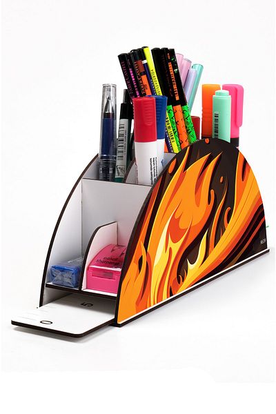 kutuTR Wooden Vip Various Patterns Rainbow Ruled Desktop Pen Holder Organizer Assembled Boxed