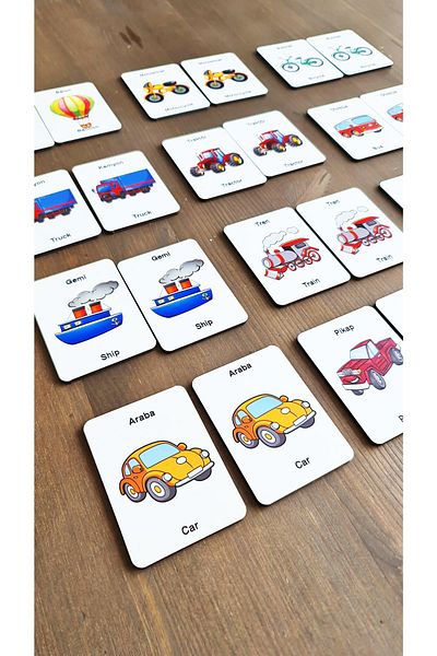 metafortoys Wooden Intelligence Cards Matching Game Wooden Pazıl Toy (vehicles)