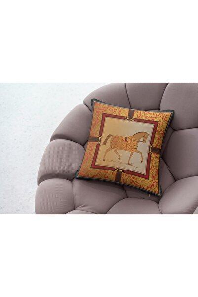 RUGSMODERN وسادة رمي باللون البني والأصفر والأحمر على شكل حصان 43