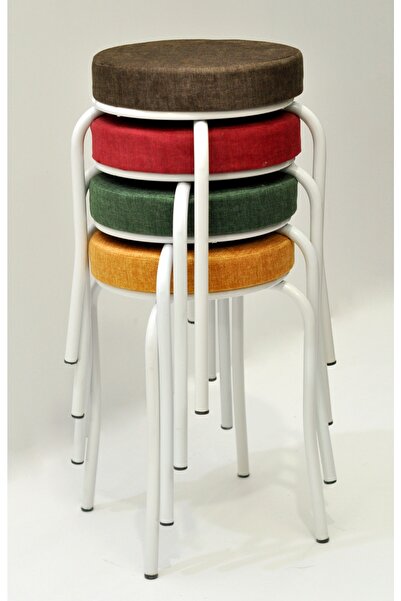 TABURECİM Tabure (4 ADET) Beyaz Ayaklı, Mina Kumaş, Metal Ahtapot Ayak Aygl-289