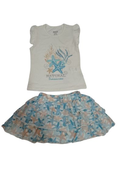 Miniworld Girl's 3-6 Years Old Starfish Ruffled Skirt Suit with Elastic Waist Mint Green