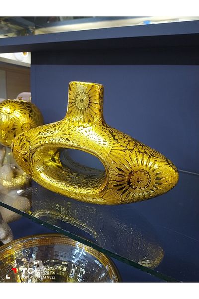 Otantik Διακοσμητικό Βάζο Πορσελάνης Χρυσό Χρώμα 25*15*9εκ