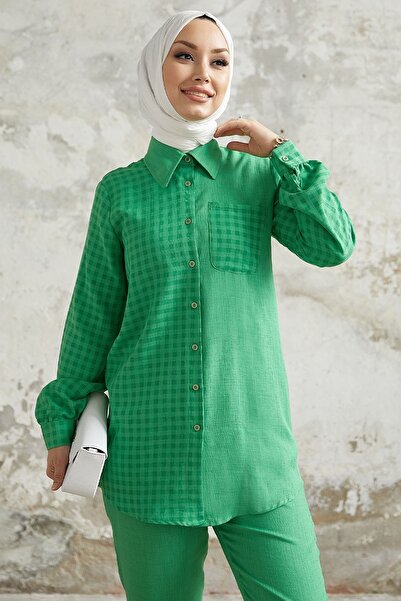 InStyle طقم قميص Movra Gingham - أخضر