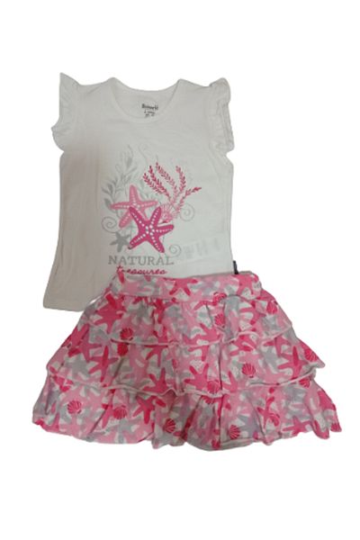 Miniworld Girl's 3-6 Years Old Starfish Frilly Suit with Elastic Waist Skirt Red