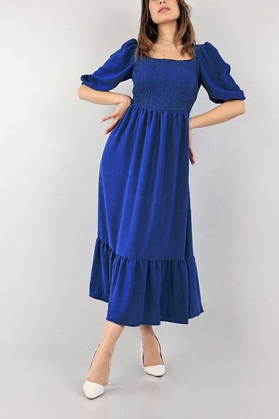 NKTCOLLECTİON Rochie țesută cu lungime midi pentru femei, albastru indigo