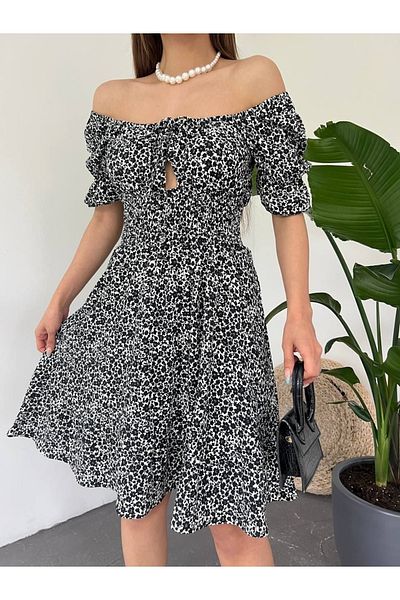 VOLT CLOTHİNG Women's Square Neck Patterned Front Lace Dress