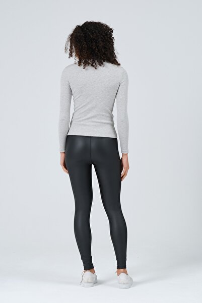 PUNKY CAT Women's Gray Long Sleeve Crew Neck Full Length Knitted Blouse