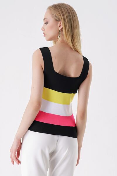 HAKKE Square Neck Colored Striped Blouse