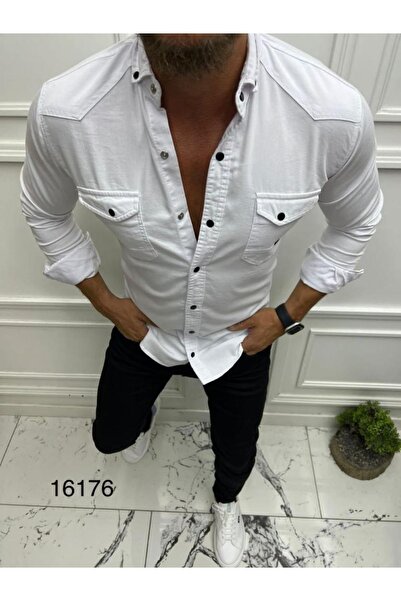 F16 SPOR Slim Fit Ütü Gerektrmeyen Erkek Kot Gömlek