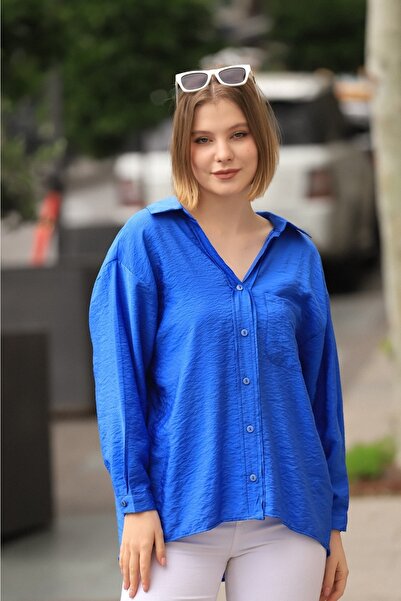 İgnites Γυναικείο πουκάμισο σε σκούρο μπλε oversize